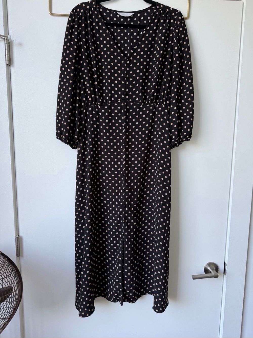 LC Lauren Conrad Black Midi Dress with Cream Polka Dots